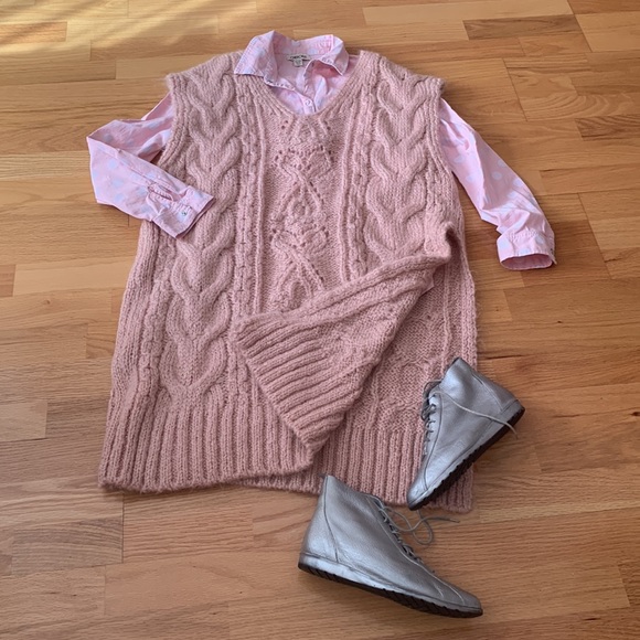 ZARA NWT 💕LONG CABLE KNIT VEST PINK - Picture 6 of 16